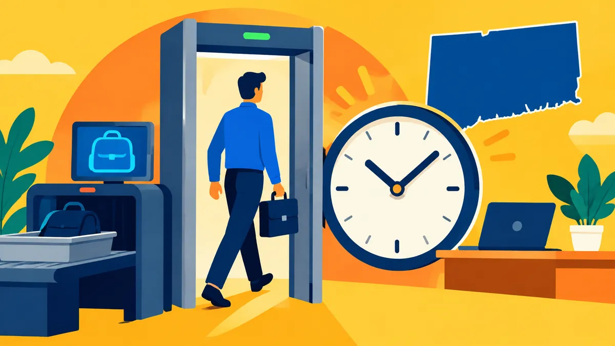 Mandatory Security Checks Count as Work Time Under New Connecticut Rule - original conceptual illustration
