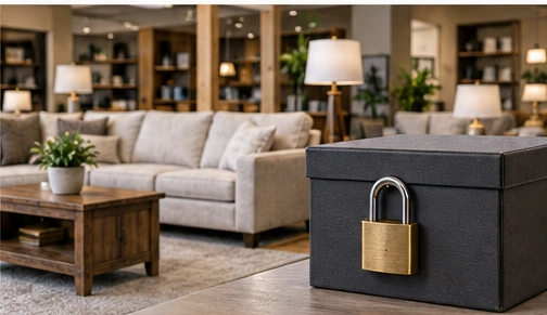 Furniture Mart Breach Settlement: The $75 Option Replaces Loss and Time Claims - conceptual editorial illustration