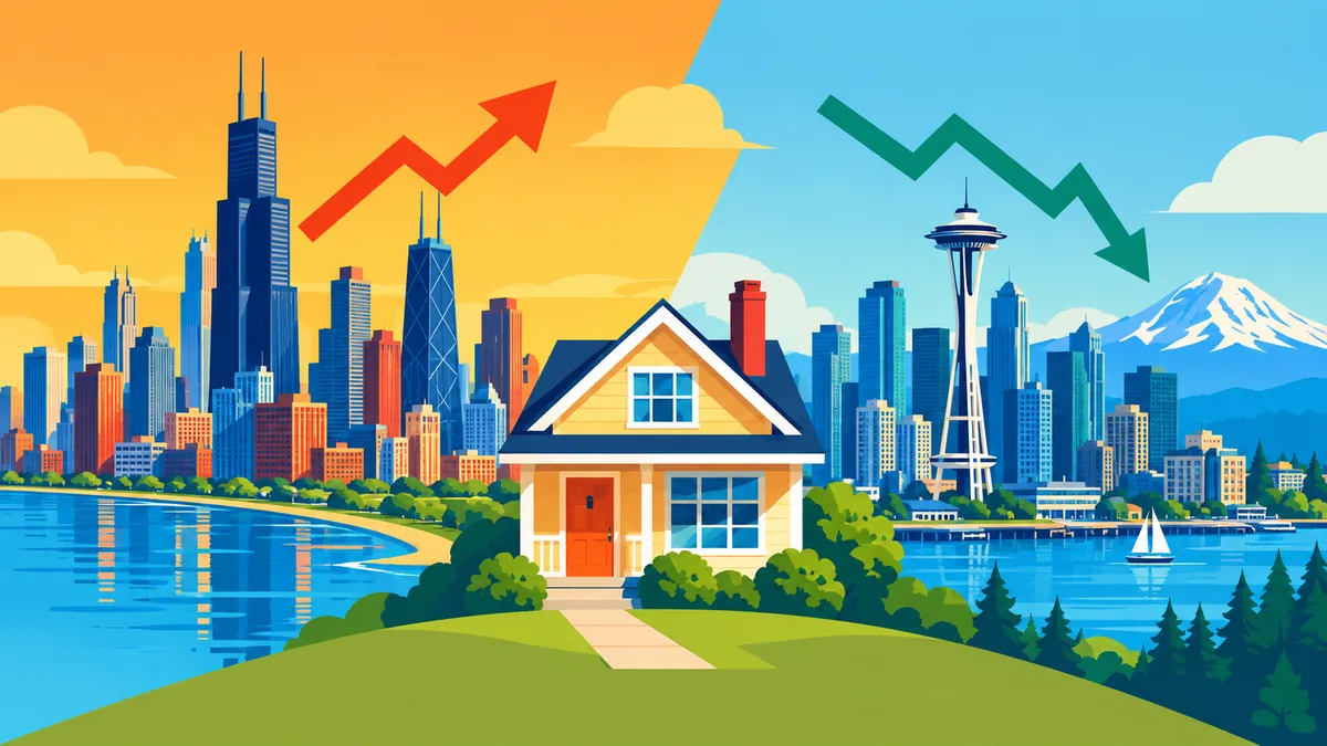Home Prices Rose in July, but Chicago and Seattle Tell Different Stories - original conceptual illustration
