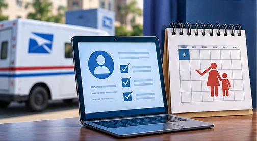 Postal Health Portal Plans a Separate Life-Event Workflow for Open Season - conceptual editorial illustration