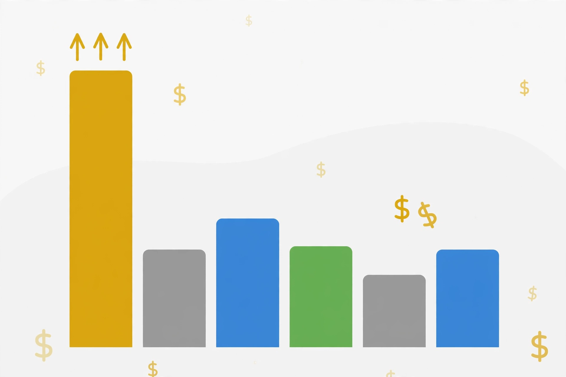 Bar chart showing one tall gold bar towering over smaller bars